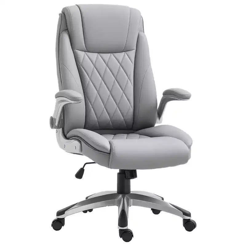 Vinsetto High Back 360 Swivel Ergonomic Home Office Chair with Flip Up Arms Faux Leather Computer Desk Rocking Chair Grey