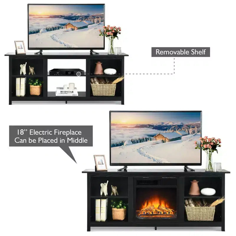 Meuble TV avec cheminée électrique à 2 niveaux