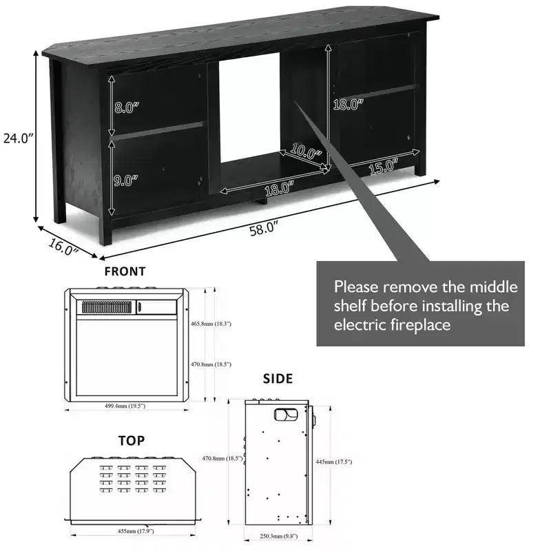 Meuble TV avec cheminée électrique à 2 niveaux