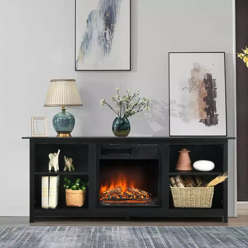 Meuble TV avec cheminée électrique à 2 niveaux