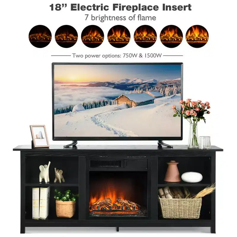 Meuble TV avec cheminée électrique à 2 niveaux