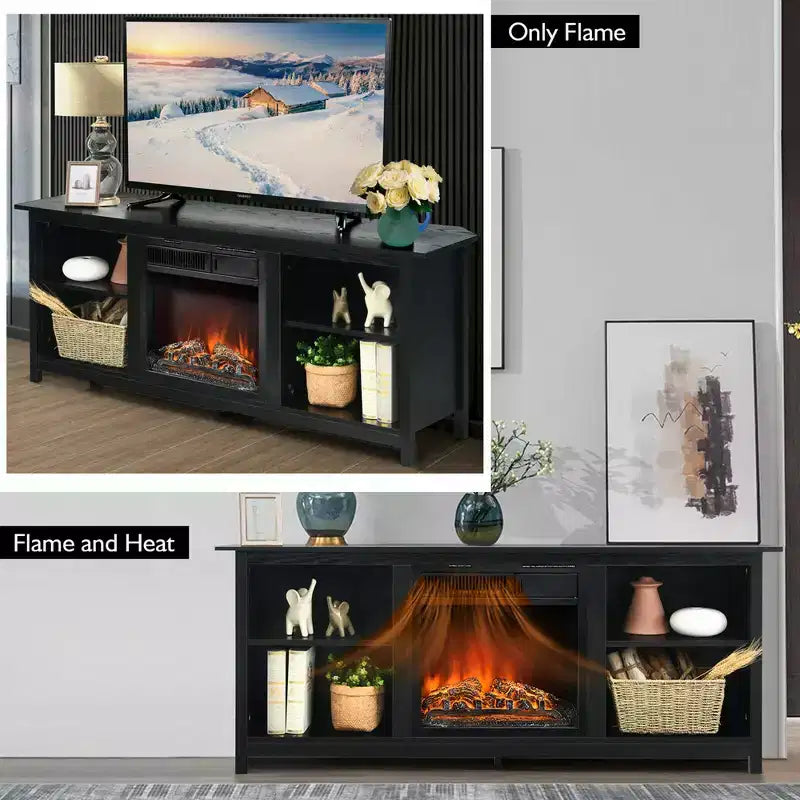 Meuble TV avec cheminée électrique à 2 niveaux