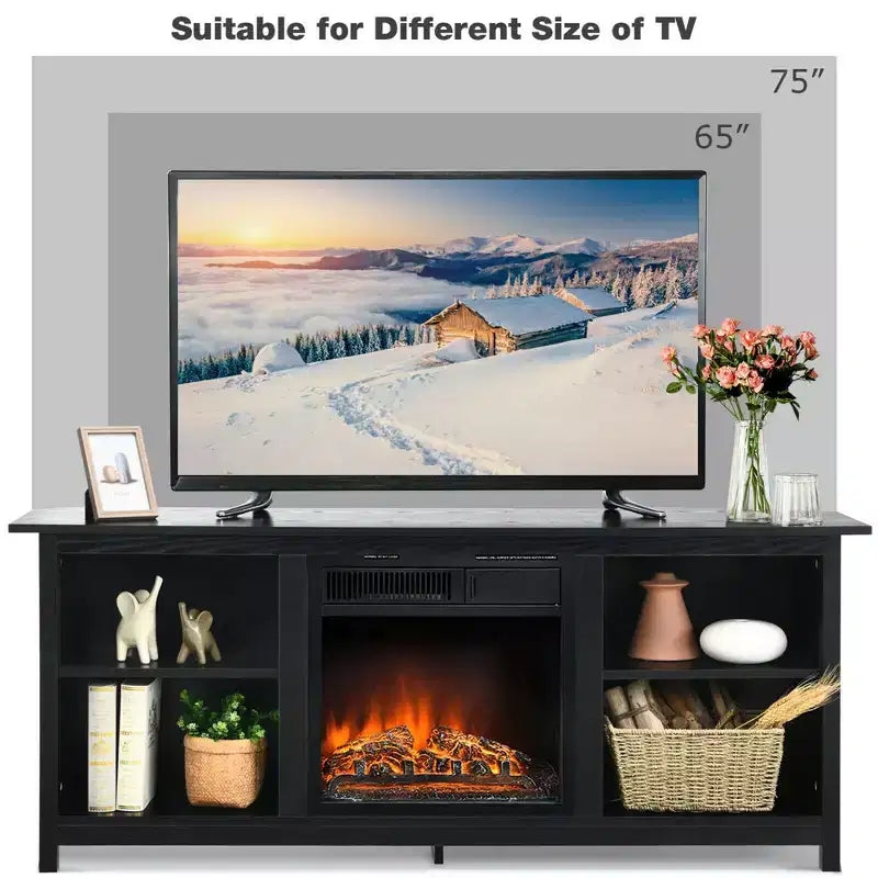 Meuble TV avec cheminée électrique à 2 niveaux