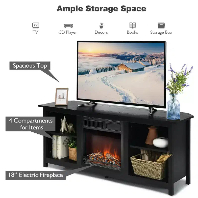 Meuble TV avec cheminée électrique à 2 niveaux