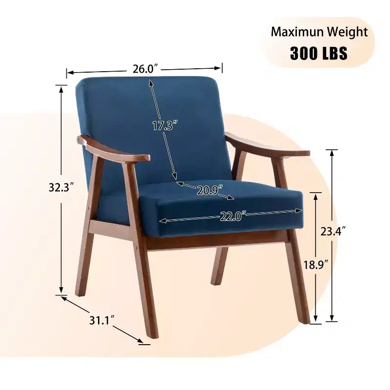 Fauteuil en Velours Accent Chaises Modernes du Milieu du Siècle Fauteuil de Lecture