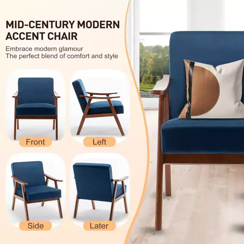 Fauteuil en Velours Accent Chaises Modernes du Milieu du Siècle Fauteuil de Lecture