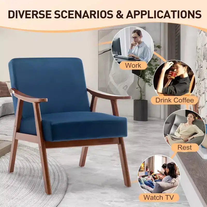 Fauteuil en Velours Accent Chaises Modernes du Milieu du Siècle Fauteuil de Lecture