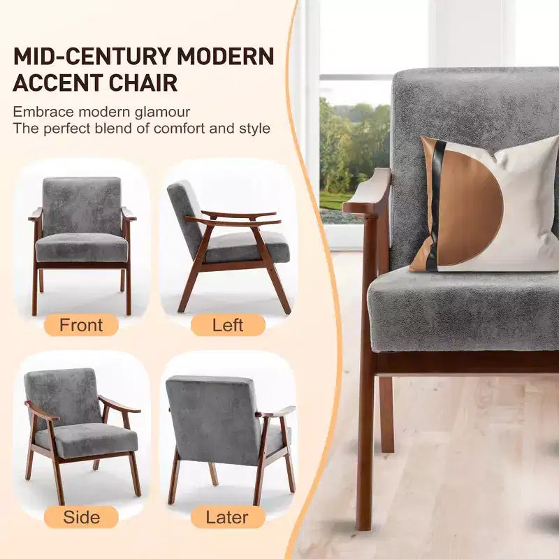 Fauteuil en Velours Accent Chaises Modernes du Milieu du Siècle Fauteuil de Lecture