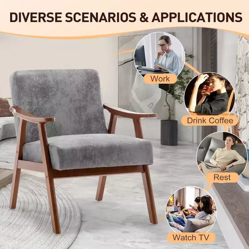 Fauteuil en Velours Accent Chaises Modernes du Milieu du Siècle Fauteuil de Lecture
