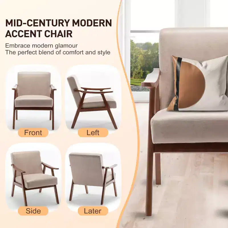 Fauteuil en Velours Accent Chaises Modernes du Milieu du Siècle Fauteuil de Lecture