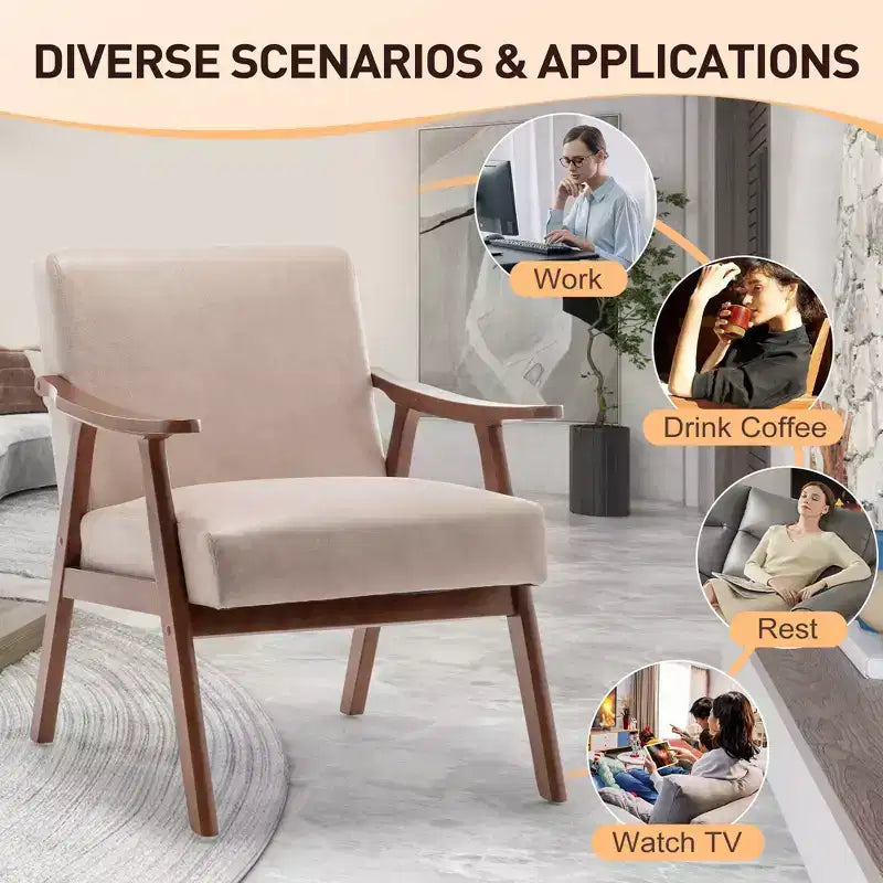 Fauteuil en Velours Accent Chaises Modernes du Milieu du Siècle Fauteuil de Lecture