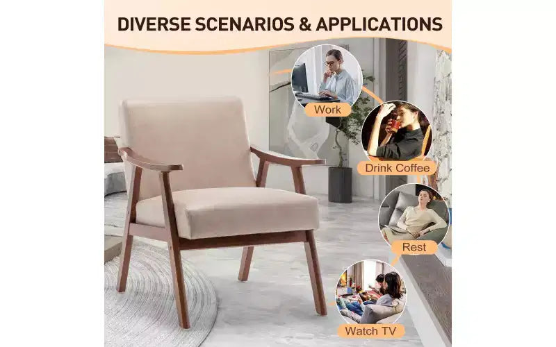 Fauteuil en Velours Accent Chaises Modernes du Milieu du Siècle Fauteuil de Lecture