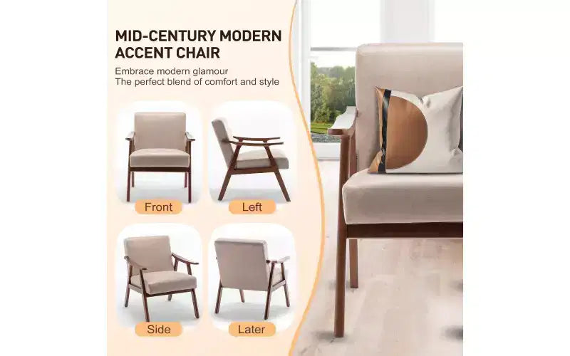 Fauteuil en Velours Accent Chaises Modernes du Milieu du Siècle Fauteuil de Lecture