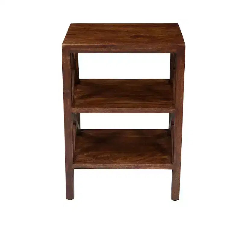 Jofran Global Archive Solid Wood Rustic Modern X-Side Accent Table with Two Shelves Red