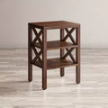 Table d'appoint rustique moderne en bois massif avec deux étagères et côtés en X