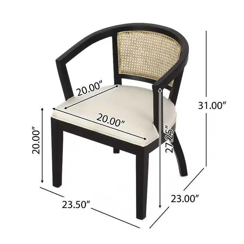 Chaises de salle à manger traditionnelles en hévéa et cannage rembourrées