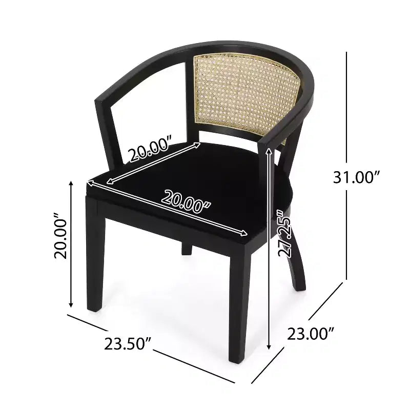 Chaises de salle à manger traditionnelles en hévéa et cannage rembourrées