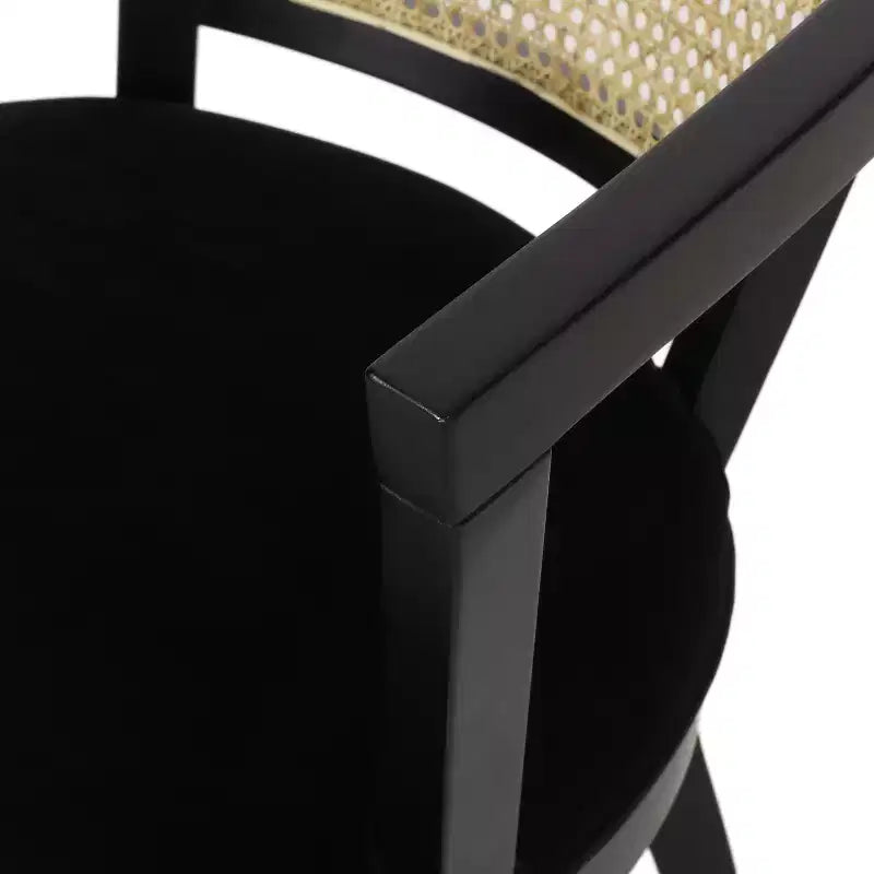Chaises de salle à manger traditionnelles en hévéa et cannage rembourrées