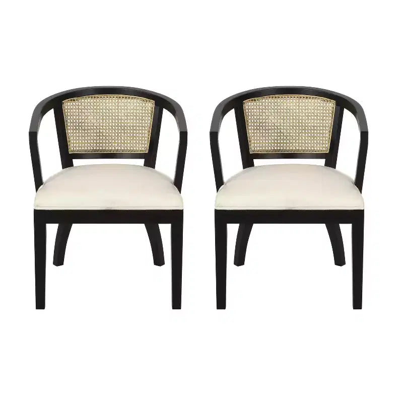 Chaises de salle à manger traditionnelles en hévéa et cannage rembourrées